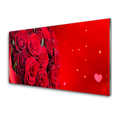 Glass Wall Art Roses floral red