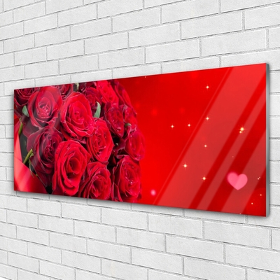 Glass Wall Art Roses floral red