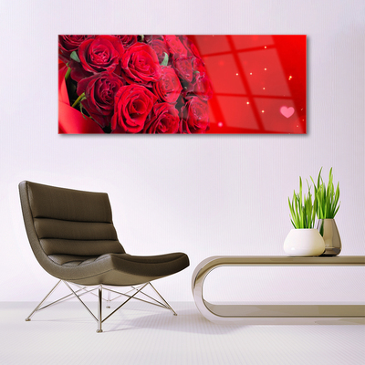 Glass Wall Art Roses floral red