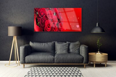 Glass Wall Art Roses floral red