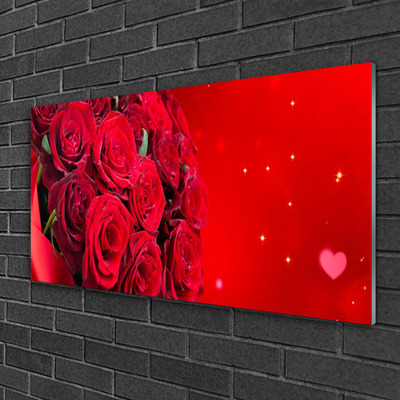 Glass Wall Art Roses floral red