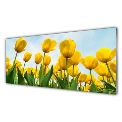 Glass Wall Art Tulips floral yellow green