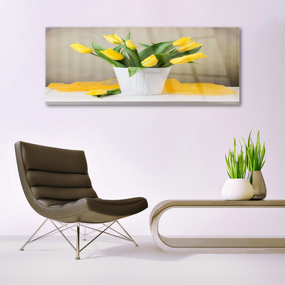 Glass Wall Art Tulips floral yellow green