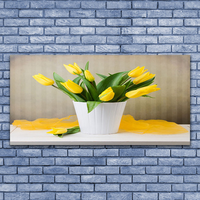 Glass Wall Art Tulips floral yellow green