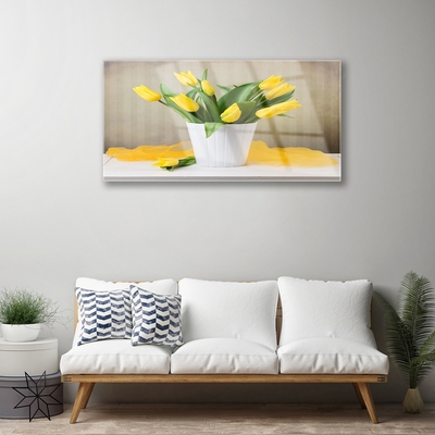 Glass Wall Art Tulips floral yellow green