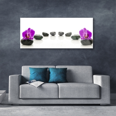 Glass Wall Art Flower stones art pink black