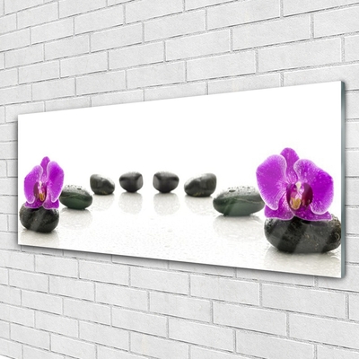 Glass Wall Art Flower stones art pink black