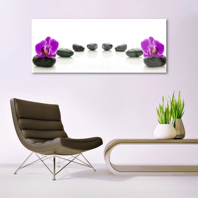 Glass Wall Art Flower stones art pink black