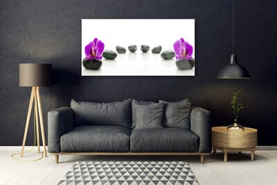 Glass Wall Art Flower stones art pink black