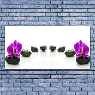 Glass Wall Art Flower stones art pink black