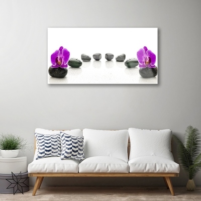 Glass Wall Art Flower stones art pink black