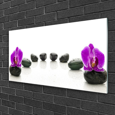 Glass Wall Art Flower stones art pink black