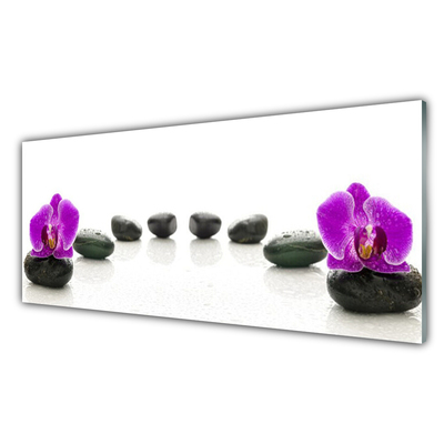 Glass Wall Art Flower stones art pink black