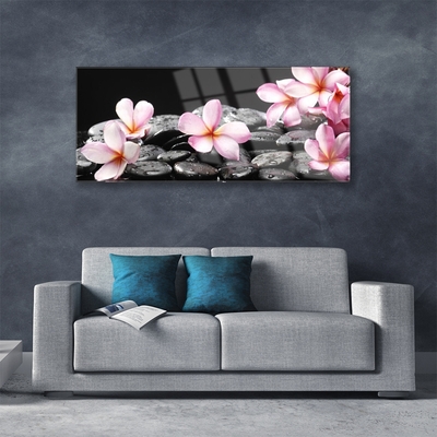 Glass Wall Art Flower stones floral pink black