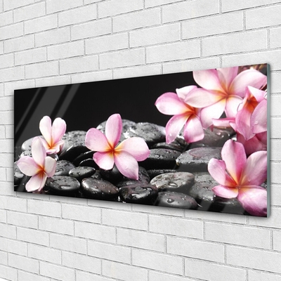 Glass Wall Art Flower stones floral pink black