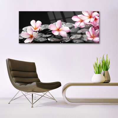 Glass Wall Art Flower stones floral pink black