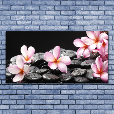 Glass Wall Art Flower stones floral pink black