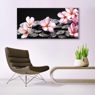 Glass Wall Art Flower stones floral pink black