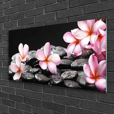 Glass Wall Art Flower stones floral pink black