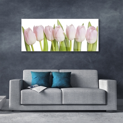 Glass Wall Art Tulips floral pink green