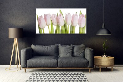 Glass Wall Art Tulips floral pink green