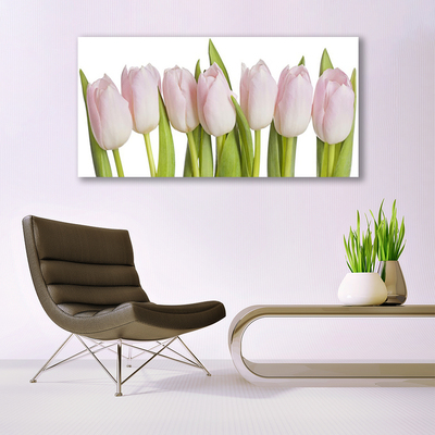 Glass Wall Art Tulips floral pink green