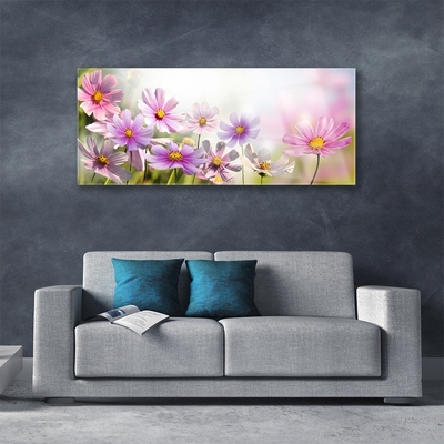 Glass Wall Art Flowers floral pink green