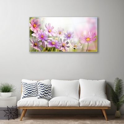 Glass Wall Art Flowers floral pink green