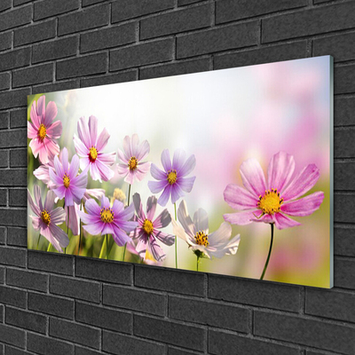 Glass Wall Art Flowers floral pink green