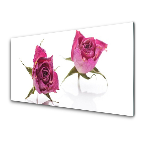 Glass Wall Art Roses floral red green