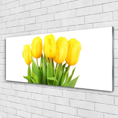 Glass Wall Art Tulips floral yellow