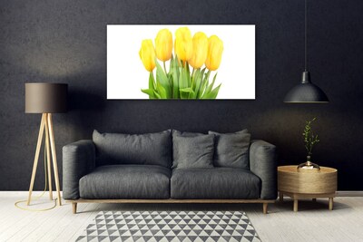 Glass Wall Art Tulips floral yellow