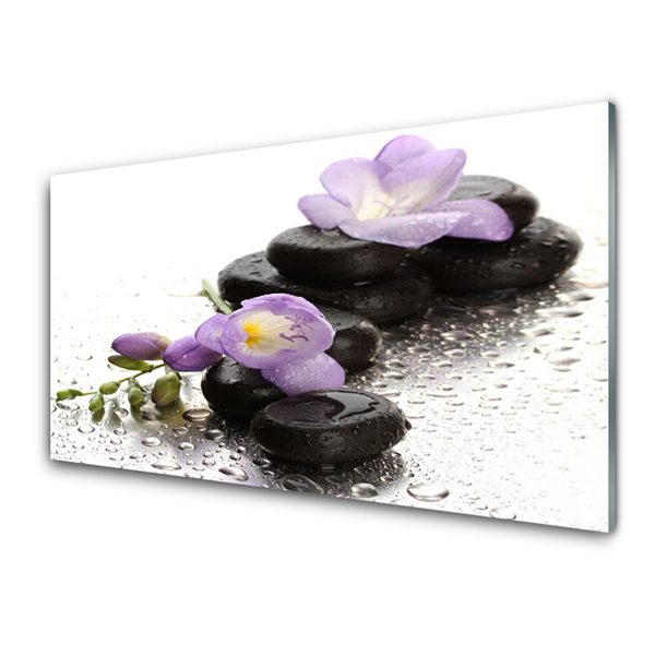 Glass Wall Art Flower stones art pink black