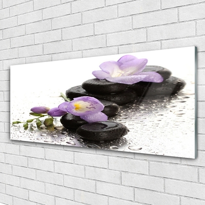 Glass Wall Art Flower stones art pink black