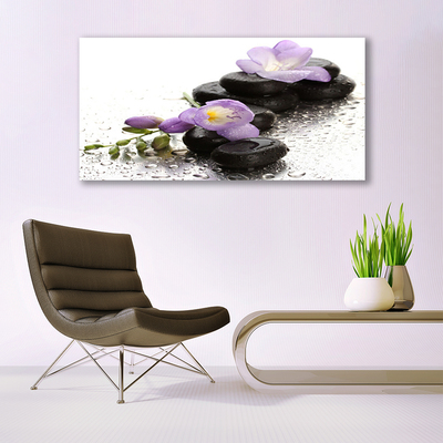 Glass Wall Art Flower stones art pink black