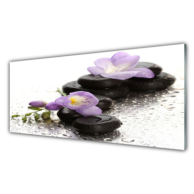 Glass Wall Art Flower stones art pink black