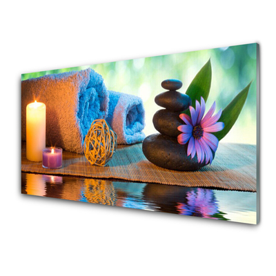 Glass Wall Art Candles stones flower art yellow black purple grey