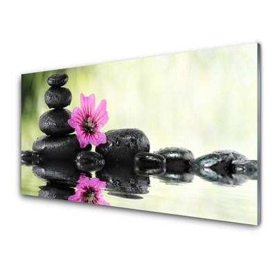 Glass Wall Art Flower stones art pink black