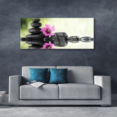 Glass Wall Art Flower stones art pink black