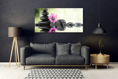 Glass Wall Art Flower stones art pink black