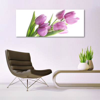 Glass Wall Art Tulips floral pink green