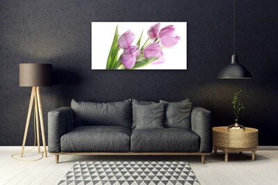 Glass Wall Art Tulips floral pink green