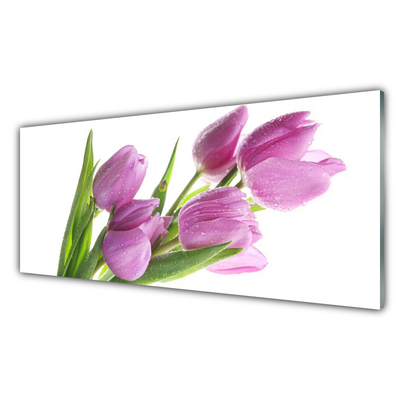 Glass Wall Art Tulips floral pink green