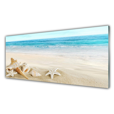 Glass Wall Art Starfish landscape blue white yellow