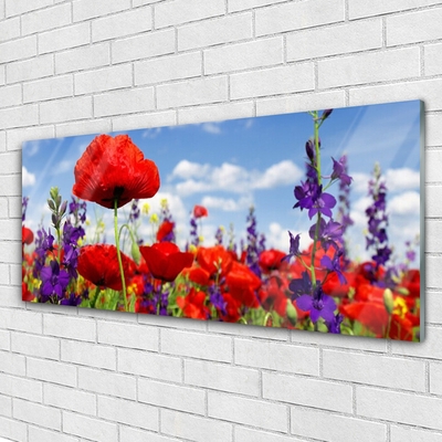 Glass Wall Art Flowers floral red purple