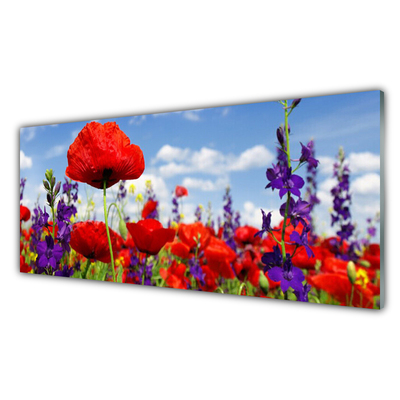 Glass Wall Art Flowers floral red purple