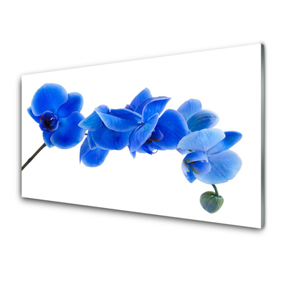 Glass Wall Art Flower floral blue