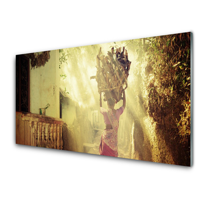 Glass Wall Art Women people yellow brown