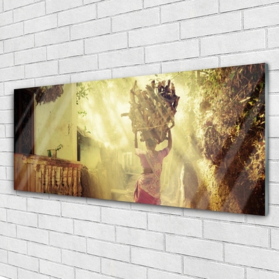 Glass Wall Art Women people yellow brown