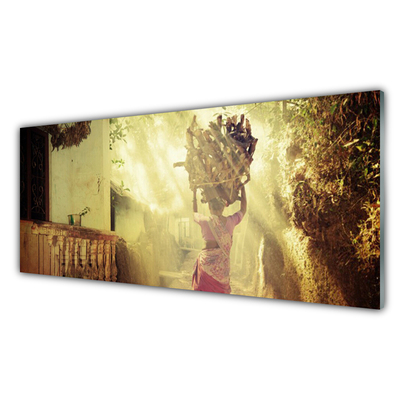 Glass Wall Art Women people yellow brown